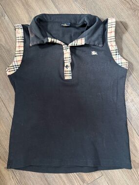 Burberry London Nova Check Sleeveless Polo Top Black Vintage Y2K Rare